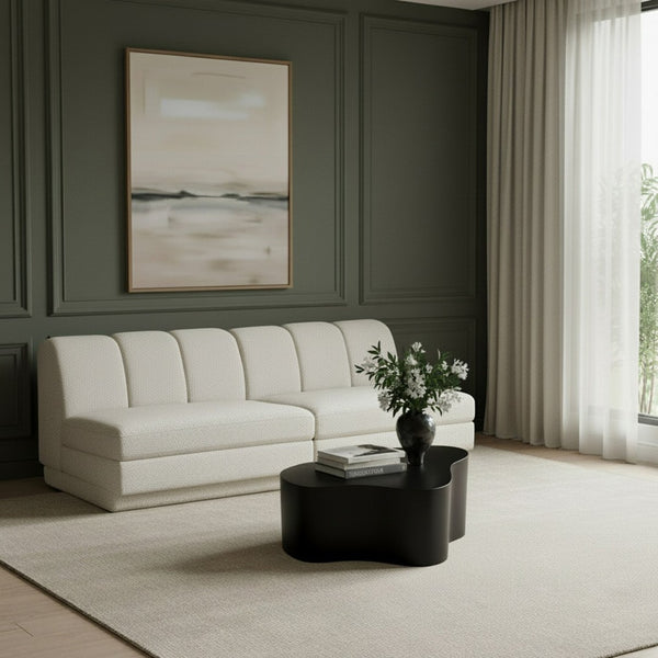 Meridian Furniture Modari Channel Tufted Modular Sofa Chenille Polyester Fabric Contemporary Living 143Cream-S2B