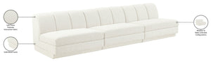Meridian Furniture Modari Chenille Three Piece Modular Sofa with Channel Tufted Back for Living Rooms 143Cream-S3B