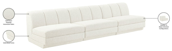 Meridian Furniture Modari Chenille Three Piece Modular Sofa with Channel Tufted Back for Living Rooms 143Cream-S3B
