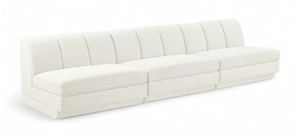 Meridian Furniture Modari Chenille Three Piece Modular Sofa with Channel Tufted Back for Living Rooms 143Cream-S3B