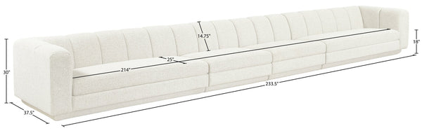 Meridian Furniture Modari Four Piece Modular Sofa with Channel Tufted Back in Chenille Cream Fabric 143Cream-S4A