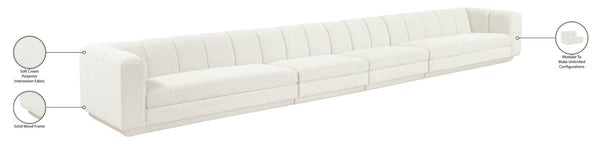 Meridian Furniture Modari Four Piece Modular Sofa with Channel Tufted Back in Chenille Cream Fabric 143Cream-S4A