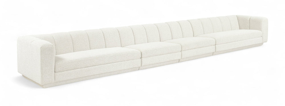 Meridian Furniture Modari Four Piece Modular Sofa with Channel Tufted Back in Chenille Cream Fabric 143Cream-S4A