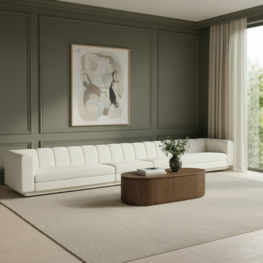 Meridian Furniture Modari Four Piece Modular Sofa with Channel Tufted Back in Chenille Cream Fabric 143Cream-S4A