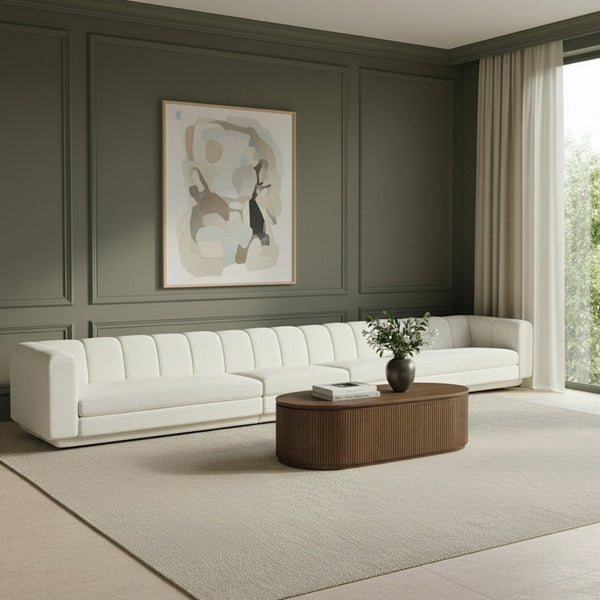 Meridian Furniture Modari Four Piece Modular Sofa with Channel Tufted Back in Chenille Cream Fabric 143Cream-S4A