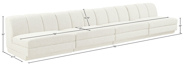 Meridian Furniture Modari Channel Tufted Chenille Modular Sectional Sofa for Modern Living Rooms 143Cream-S4B