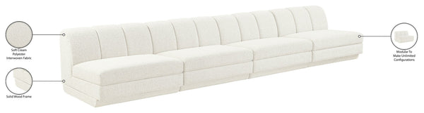 Meridian Furniture Modari Channel Tufted Chenille Modular Sectional Sofa for Modern Living Rooms 143Cream-S4B