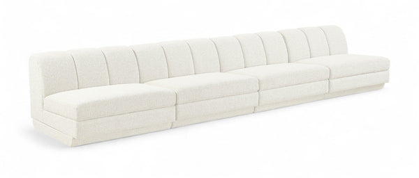 Meridian Furniture Modari Channel Tufted Chenille Modular Sectional Sofa for Modern Living Rooms 143Cream-S4B