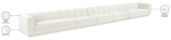 Meridian Furniture Modari Five Piece Modular Sofa Chenille Fabric Channel Tufted Contemporary Sectional 143Cream-S5A