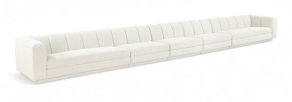 Meridian Furniture Modari Five Piece Modular Sofa Chenille Fabric Channel Tufted Contemporary Sectional 143Cream-S5A