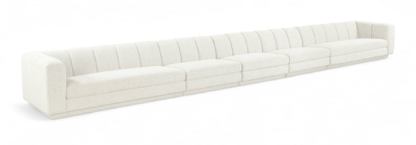 Meridian Furniture Modari Five Piece Modular Sofa Chenille Fabric Channel Tufted Contemporary Sectional 143Cream-S5A