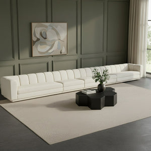 Meridian Furniture Modari Five Piece Modular Sofa Chenille Fabric Channel Tufted Contemporary Sectional 143Cream-S5A