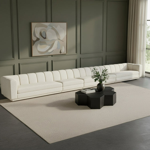 Meridian Furniture Modari Five Piece Modular Sofa Chenille Fabric Channel Tufted Contemporary Sectional 143Cream-S5A