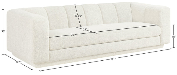 Meridian Furniture Modari Channel Tufted Chenille Sofa with Solid Wood Frame for Modern Living Room Comfort Cream 143Cream-S