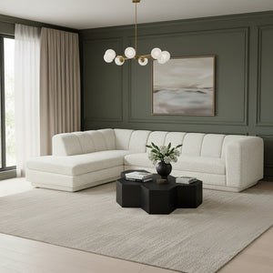 Meridian Furniture Modari Cream Chenille Modular Sectional with Channel Tufted Back for Living Rooms 143Cream-Sec2A