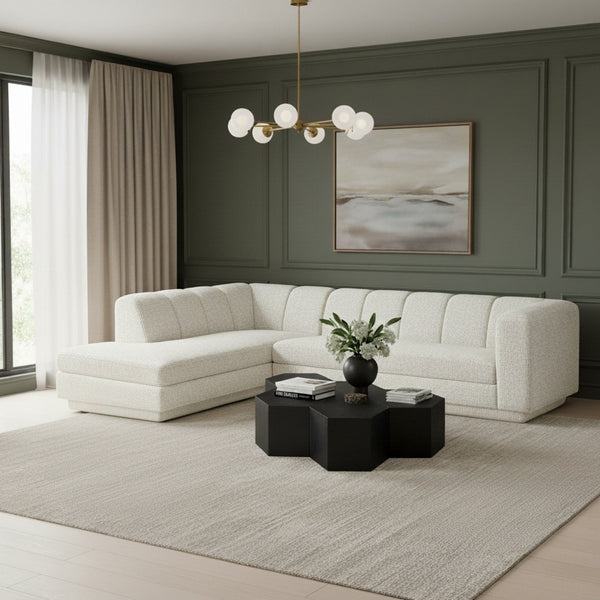 Meridian Furniture Modari Cream Chenille Modular Sectional with Channel Tufted Back for Living Rooms 143Cream-Sec2A