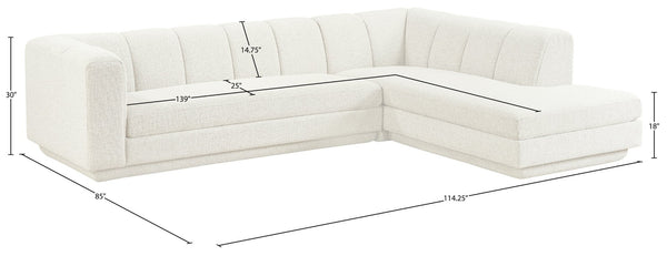 Meridian Furniture Modari Two Piece Modular Sectional Chenille Polyester Cream Channel Tufted Living Room 143Cream-Sec2B