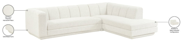 Meridian Furniture Modari Two Piece Modular Sectional Chenille Polyester Cream Channel Tufted Living Room 143Cream-Sec2B