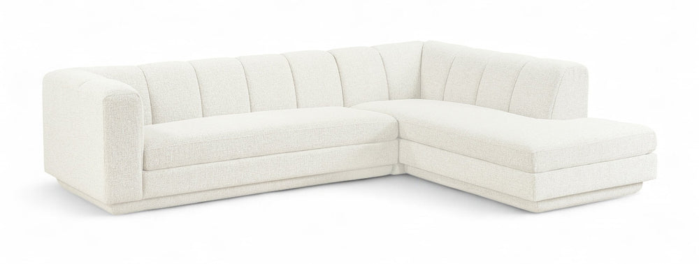 Meridian Furniture Modari Two Piece Modular Sectional Chenille Polyester Cream Channel Tufted Living Room 143Cream-Sec2B