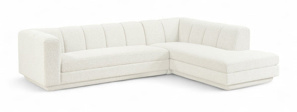 Meridian Furniture Modari Two Piece Modular Sectional Chenille Polyester Cream Channel Tufted Living Room 143Cream-Sec2B