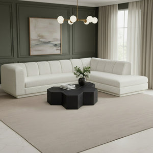 Meridian Furniture Modari Two Piece Modular Sectional Chenille Polyester Cream Channel Tufted Living Room 143Cream-Sec2B