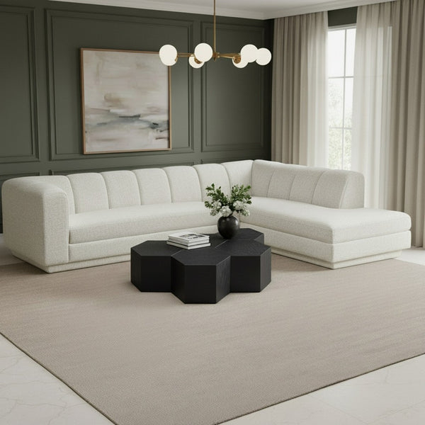Meridian Furniture Modari Two Piece Modular Sectional Chenille Polyester Cream Channel Tufted Living Room 143Cream-Sec2B