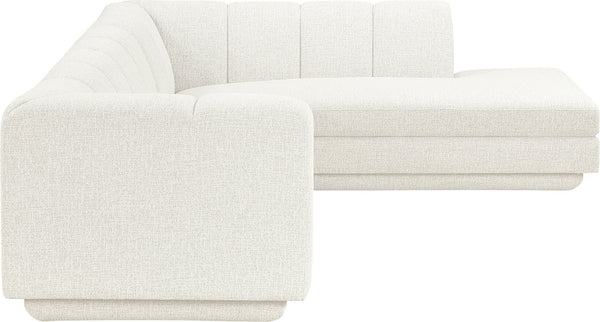 Meridian Furniture Modari Two Piece Modular Sectional Chenille Polyester Cream Channel Tufted Living Room 143Cream-Sec2B