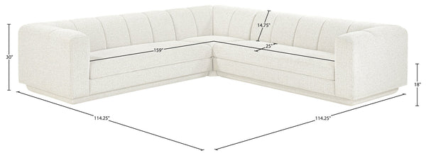 Meridian Furniture Modari Chenille Cream Sectional Three Piece Modular Sofa with Channel Tufted Back 143Cream-Sec3B