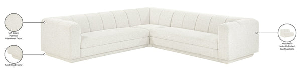 Meridian Furniture Modari Chenille Cream Sectional Three Piece Modular Sofa with Channel Tufted Back 143Cream-Sec3B