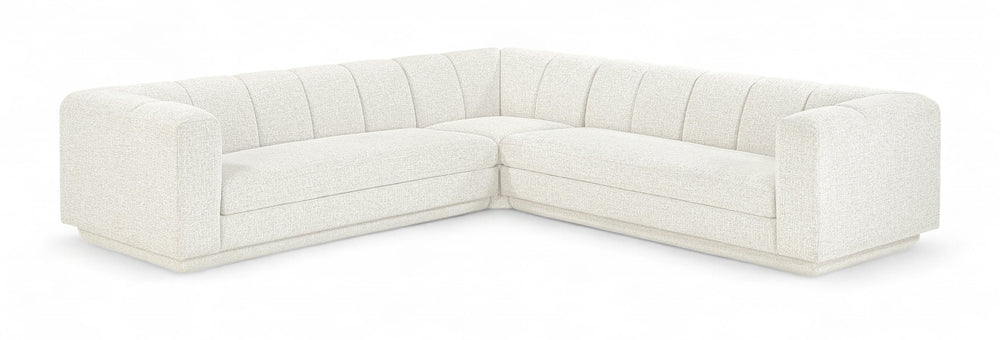 Meridian Furniture Modari Chenille Cream Sectional Three Piece Modular Sofa with Channel Tufted Back 143Cream-Sec3B
