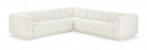 Meridian Furniture Modari Chenille Cream Sectional Three Piece Modular Sofa with Channel Tufted Back 143Cream-Sec3B