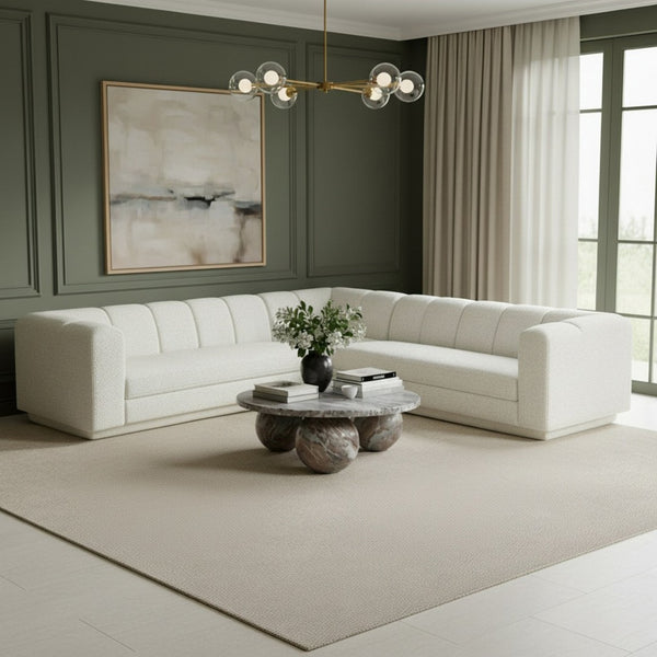 Meridian Furniture Modari Chenille Cream Sectional Three Piece Modular Sofa with Channel Tufted Back 143Cream-Sec3B