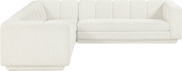 Meridian Furniture Modari Chenille Cream Sectional Three Piece Modular Sofa with Channel Tufted Back 143Cream-Sec3B