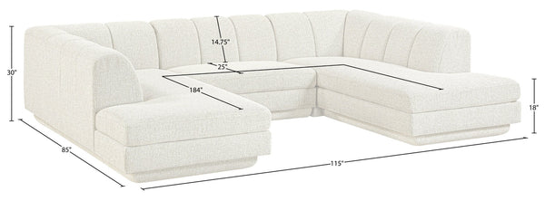 Meridian Furniture Modari Channel Tufted Cream Chenille Modular Sectional for Contemporary Living Rooms 143Cream-Sec3C