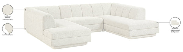 Meridian Furniture Modari Channel Tufted Cream Chenille Modular Sectional for Contemporary Living Rooms 143Cream-Sec3C