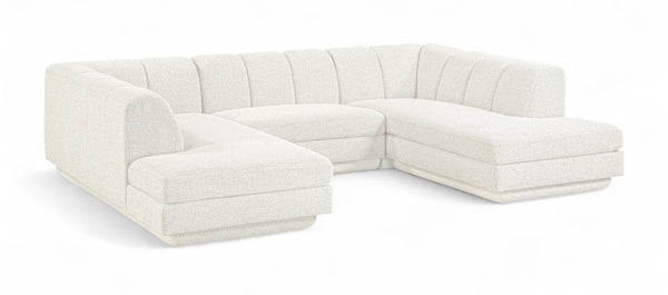 Meridian Furniture Modari Channel Tufted Cream Chenille Modular Sectional for Contemporary Living Rooms 143Cream-Sec3C