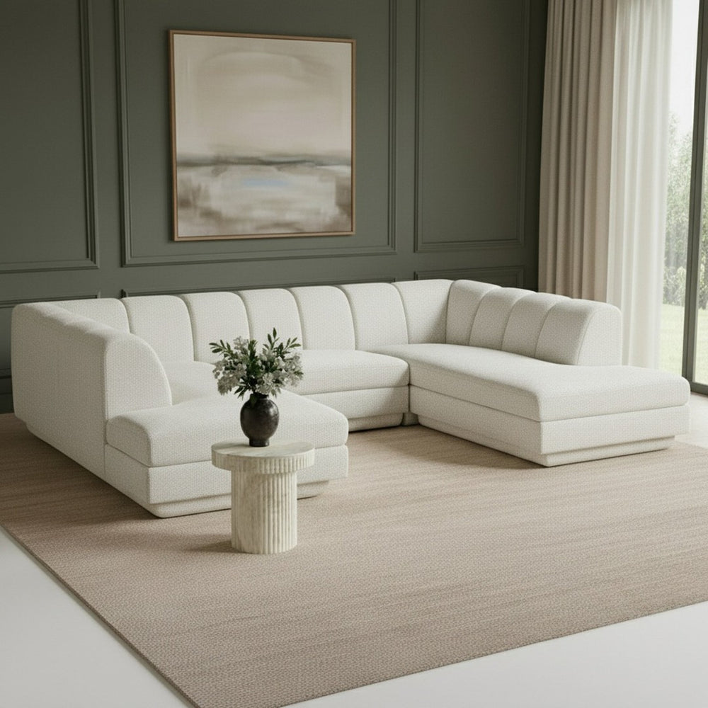 Meridian Furniture Modari Channel Tufted Cream Chenille Modular Sectional for Contemporary Living Rooms 143Cream-Sec3C