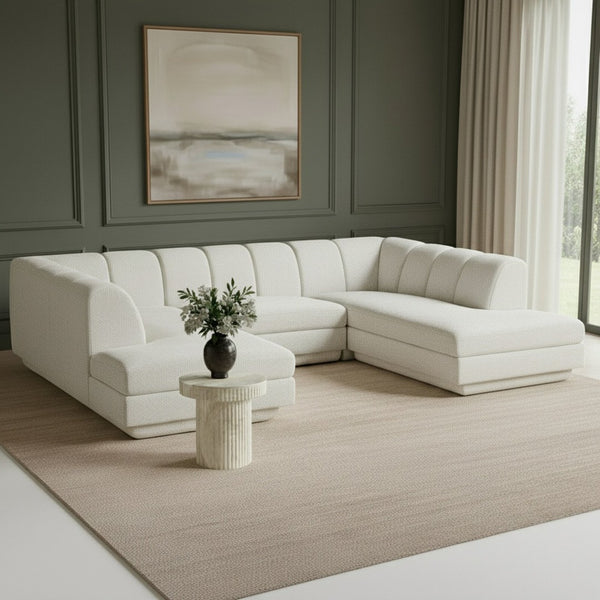 Meridian Furniture Modari Channel Tufted Cream Chenille Modular Sectional for Contemporary Living Rooms 143Cream-Sec3C