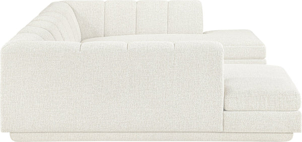Meridian Furniture Modari Channel Tufted Cream Chenille Modular Sectional for Contemporary Living Rooms 143Cream-Sec3C