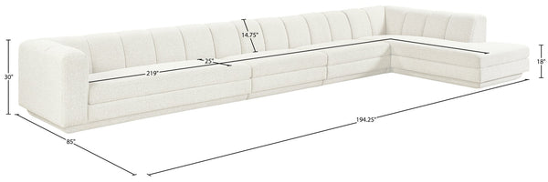 Meridian Furniture Modari Four Piece Chenille Sectional with Channel Tufting for Open Living Rooms 143Cream-Sec4A