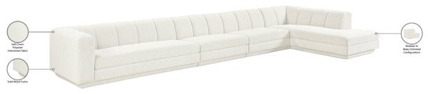 Meridian Furniture Modari Four Piece Chenille Sectional with Channel Tufting for Open Living Rooms 143Cream-Sec4A