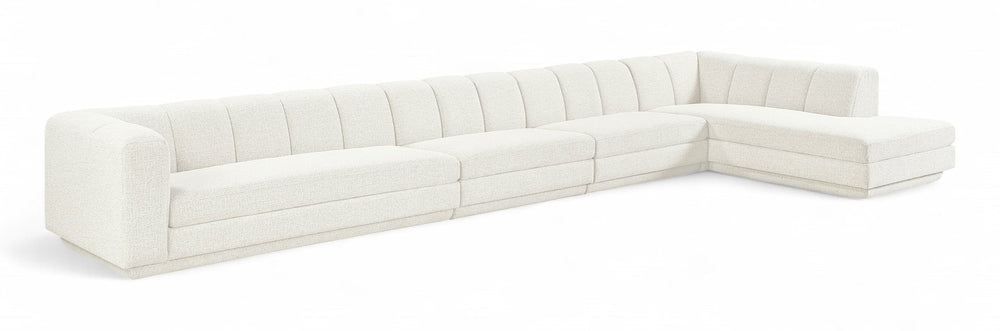 Meridian Furniture Modari Four Piece Chenille Sectional with Channel Tufting for Open Living Rooms 143Cream-Sec4A