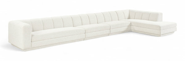 Meridian Furniture Modari Four Piece Chenille Sectional with Channel Tufting for Open Living Rooms 143Cream-Sec4A