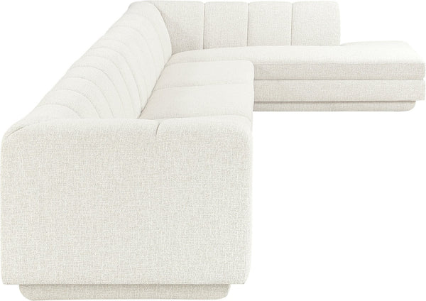 Meridian Furniture Modari Four Piece Chenille Sectional with Channel Tufting for Open Living Rooms 143Cream-Sec4A