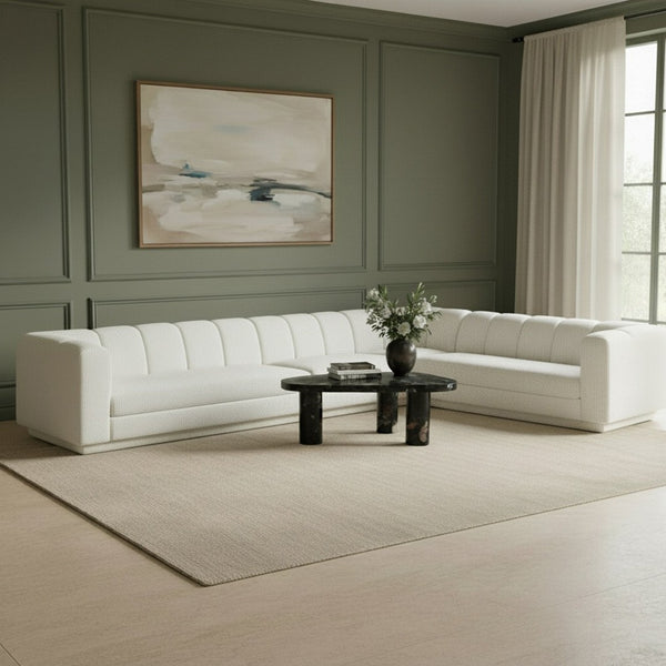 Meridian Furniture Modari Chenille Weave Modular Sectional with Channel Tufting for Modern Living Rooms 143Cream-Sec4B