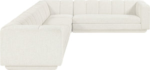 Meridian Furniture Modari Chenille Weave Modular Sectional with Channel Tufting for Modern Living Rooms 143Cream-Sec4B
