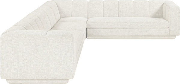 Meridian Furniture Modari Chenille Weave Modular Sectional with Channel Tufting for Modern Living Rooms 143Cream-Sec4B