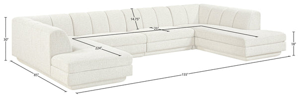 Meridian Furniture Modari Four Piece Modular Sectional Chenille Cream Polyester Channel Tufted Sofa 143Cream-Sec4C