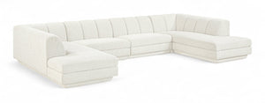 Meridian Furniture Modari Four Piece Modular Sectional Chenille Cream Polyester Channel Tufted Sofa 143Cream-Sec4C