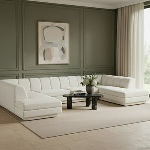 Meridian Furniture Modari Four Piece Modular Sectional Chenille Cream Polyester Channel Tufted Sofa 143Cream-Sec4C